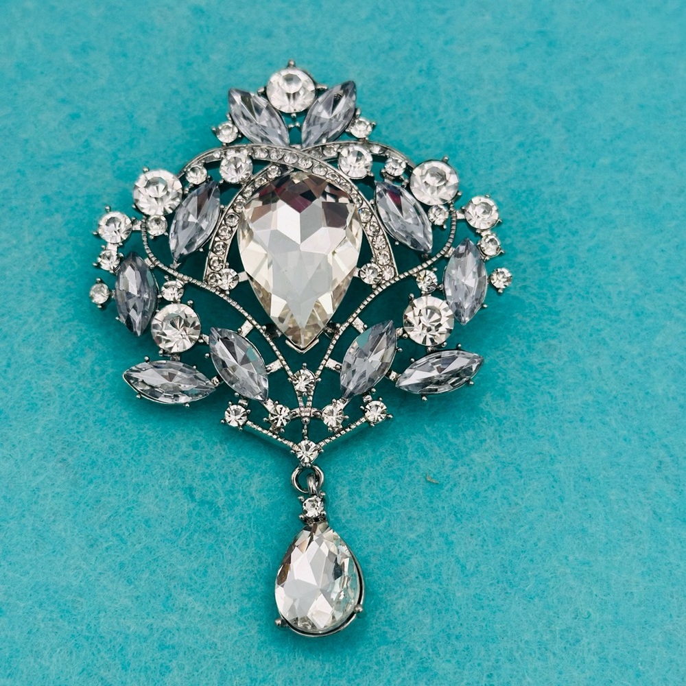 Elegant Silver Crystal Brooch